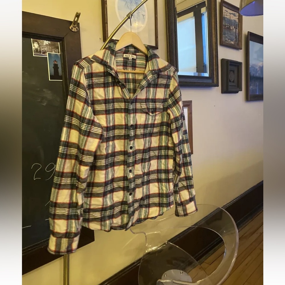 Alex Mill button-up Plaid Long sleeve. Small. Ivory, Red, Green, Blue